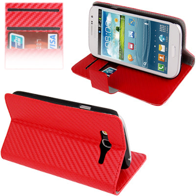 High Quality Carbon Fiber Texture Leather Case with Holder & Credit Card Slots for Galaxy Grand Duos / i9082