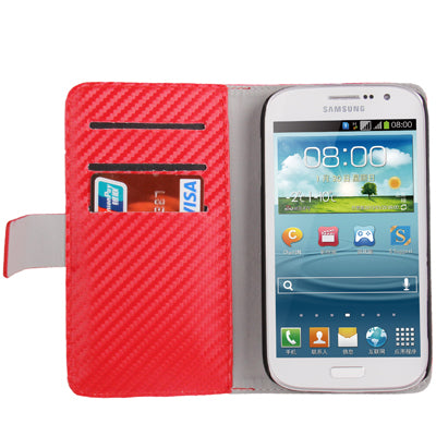 High Quality Carbon Fiber Texture Leather Case with Holder & Credit Card Slots for Galaxy Grand Duos / i9082
