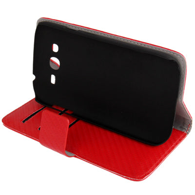 High Quality Carbon Fiber Texture Leather Case with Holder & Credit Card Slots for Galaxy Grand Duos / i9082