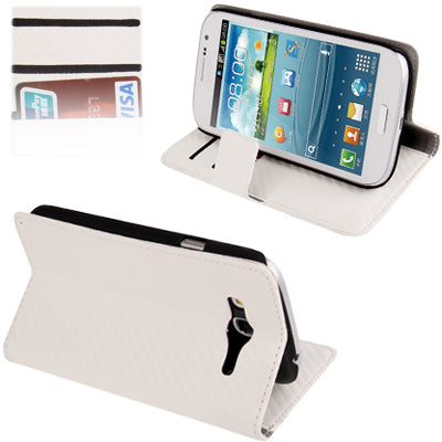 High Quality Carbon Fiber Texture Leather Case with Holder & Credit Card Slots for Galaxy Grand Duos / i9082