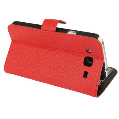 Litchi Texture Genuine Leather Case with Credit Card Slots & Holder for Galaxy Mega 5.8 / i9150