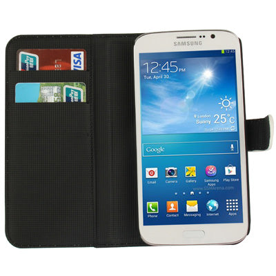 Litchi Texture Genuine Leather Case with Credit Card Slots & Holder for Galaxy Mega 5.8 / i9150