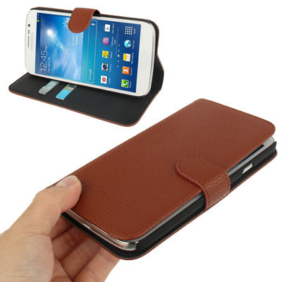 Litchi Texture Genuine Leather Case with Credit Card Slots & Holder for Galaxy Mega 5.8 / i9150