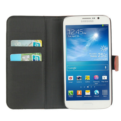 Litchi Texture Genuine Leather Case with Credit Card Slots & Holder for Galaxy Mega 5.8 / i9150