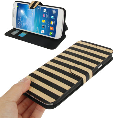2-color Stripe Leather Case with Credit Card Slots & Holder for Galaxy Mega 5.8 / i9150