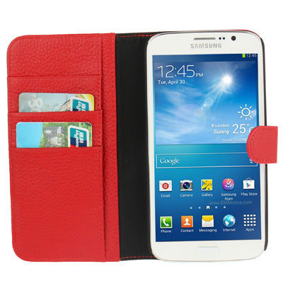 Litchi Texture Leather Case with Credit Card Slots & Holder for Galaxy Mega 5.8 / i9150