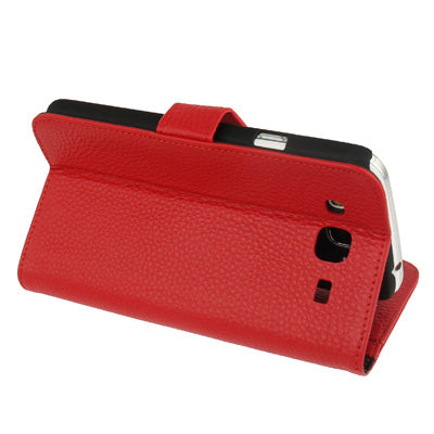 Litchi Texture Leather Case with Credit Card Slots & Holder for Galaxy Mega 5.8 / i9150