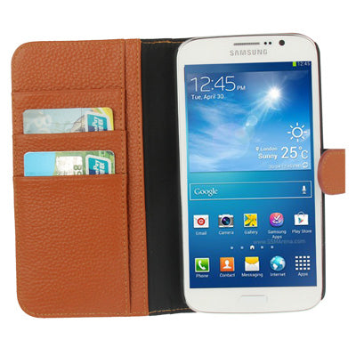 Litchi Texture Leather Case with Credit Card Slots & Holder for Galaxy Mega 5.8 / i9150
