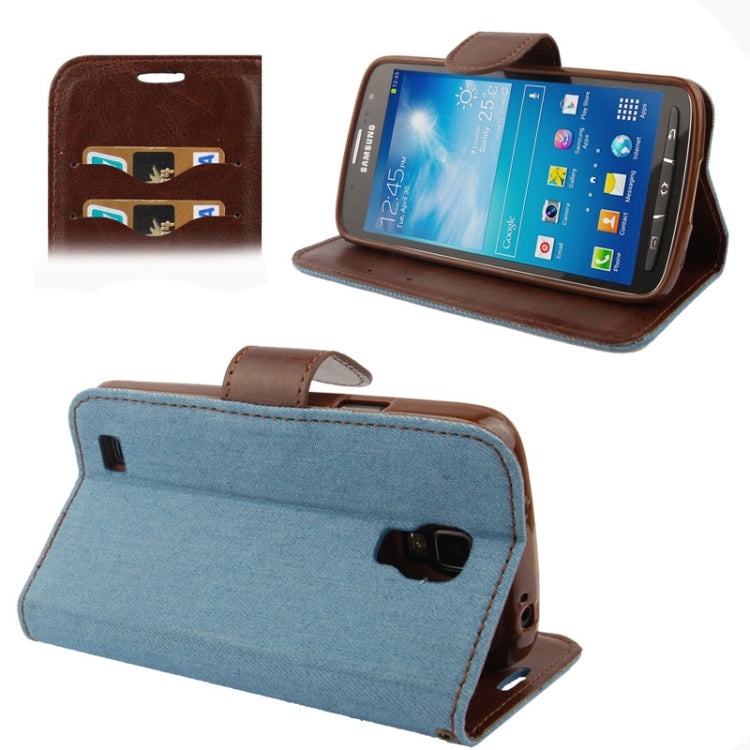 Denim Texture Horizontal Flip Leather Case with Holder & Credit Card Slots for Galaxy S IV Active / i9295