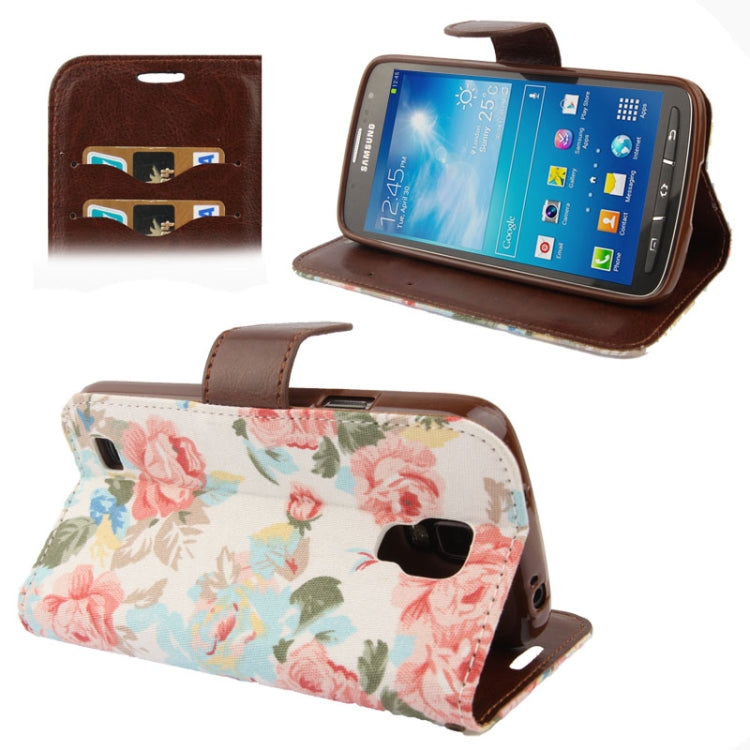 Denim Texture Peony Pattern Horizontal Flip Leather Case with Holder & Credit Card Slots for Galaxy S IV Active / i9295(White)