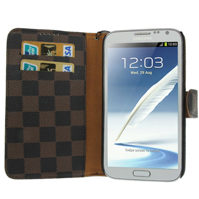 Grid Texture Flip Leather Case with  Credit Card Slots & Lanyard for Galaxy Note II / N7100