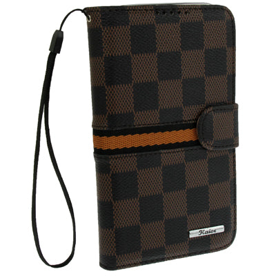 Grid Texture Flip Leather Case with  Credit Card Slots & Lanyard for Galaxy Note II / N7100
