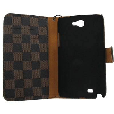 Grid Texture Flip Leather Case with  Credit Card Slots & Lanyard for Galaxy Note II / N7100