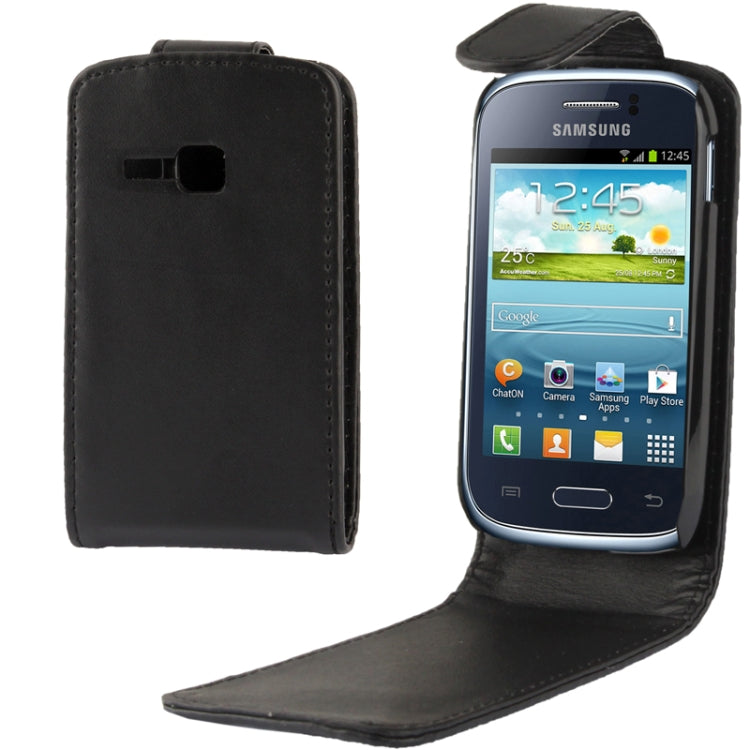 Vertical Flip Soft Leather Case for Galaxy Young S6310 / S6312   (Black)