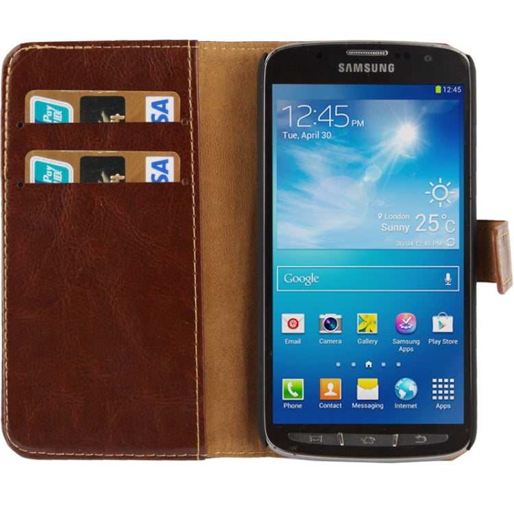Fine Sheepskin Texture Flip Leather Case with Credit Card Slots & Holder for Galaxy S IV Active / i9295(Brown)