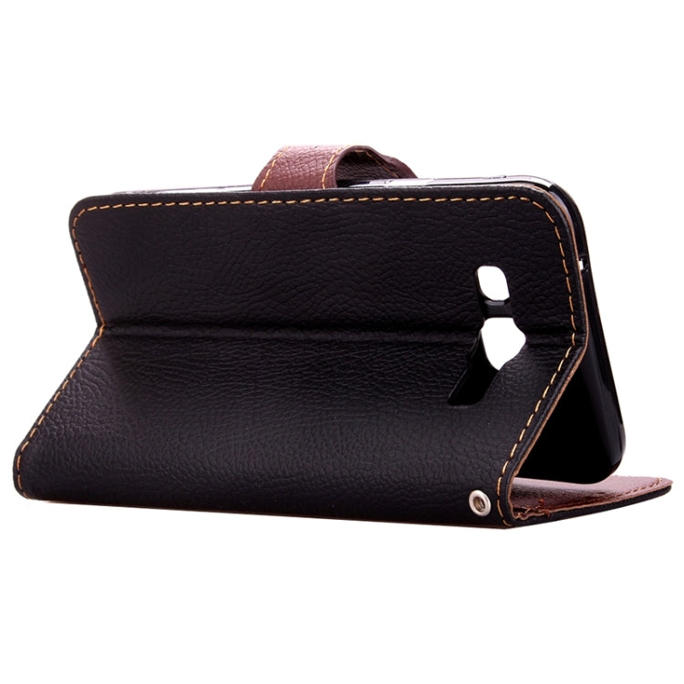 Leaf Magnetic Snap Litchi Texture Horizontal Flip Leather Case with Card Slots & Holder & Lanyard for Galaxy E5/ E5000