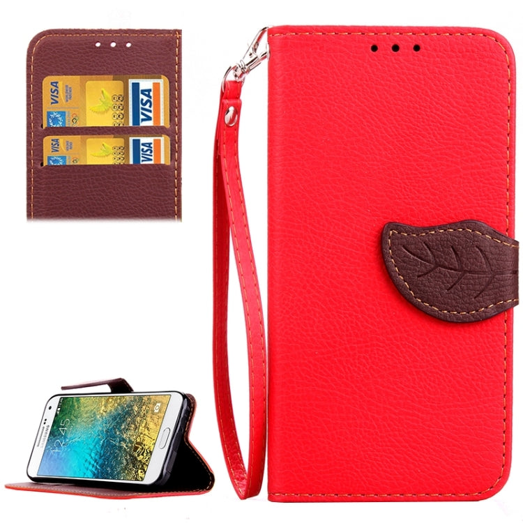 Leaf Magnetic Snap Litchi Texture Horizontal Flip Leather Case with Card Slots & Holder & Lanyard for Galaxy E5/ E5000