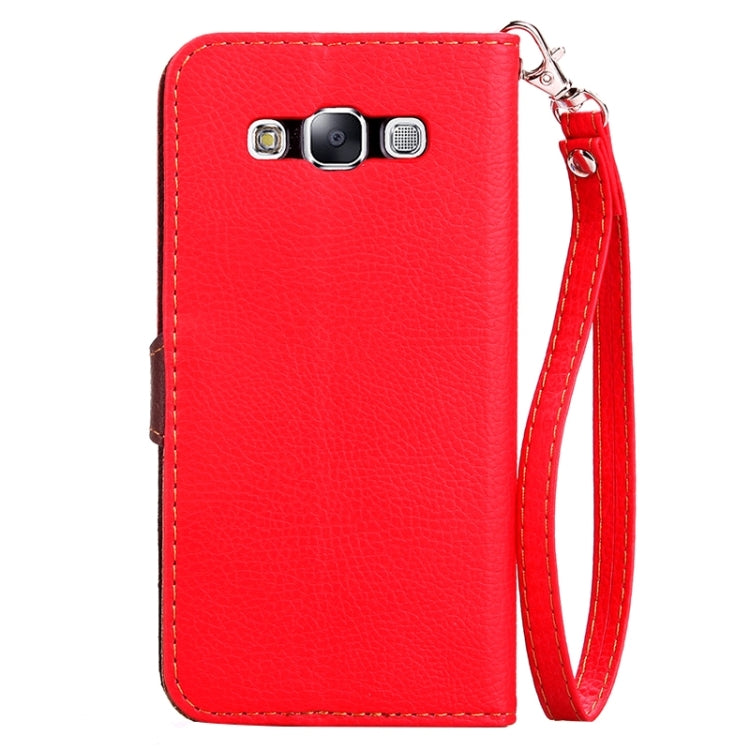 Leaf Magnetic Snap Litchi Texture Horizontal Flip Leather Case with Card Slots & Holder & Lanyard for Galaxy E5/ E5000