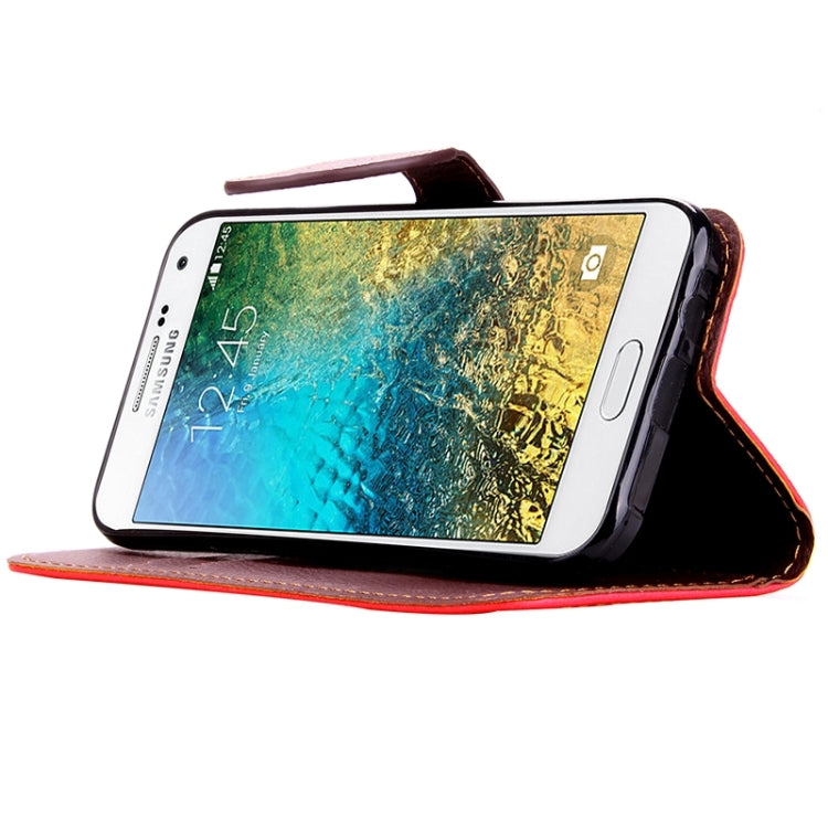Leaf Magnetic Snap Litchi Texture Horizontal Flip Leather Case with Card Slots & Holder & Lanyard for Galaxy E5/ E5000