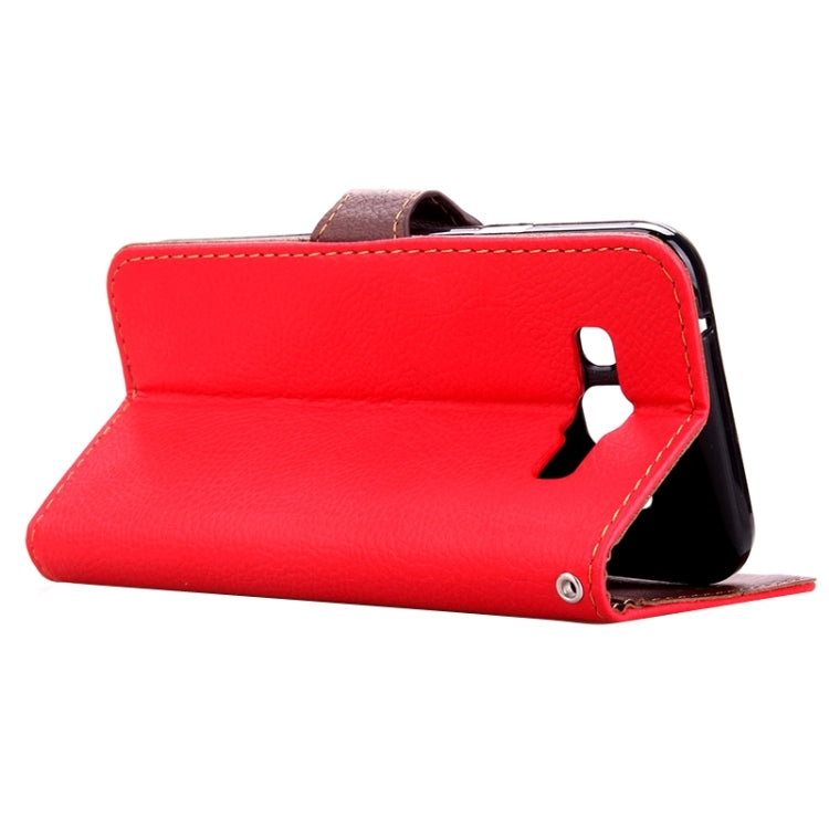 Leaf Magnetic Snap Litchi Texture Horizontal Flip Leather Case with Card Slots & Holder & Lanyard for Galaxy E5/ E5000