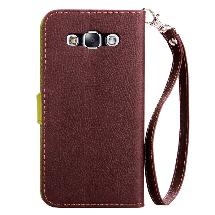 Leaf Magnetic Snap Litchi Texture Horizontal Flip Leather Case with Card Slots & Holder & Lanyard for Galaxy E5/ E5000