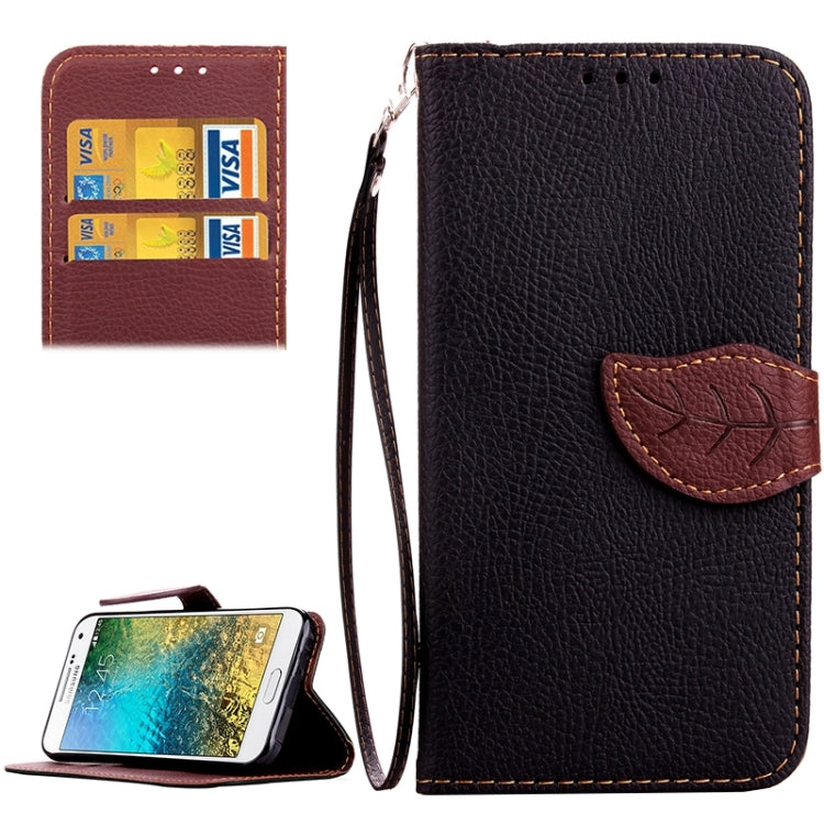 Leaf Magnetic Snap Litchi Texture Horizontal Flip Leather Case with Card Slots & Holder & Lanyard for Galaxy E7/ E7000