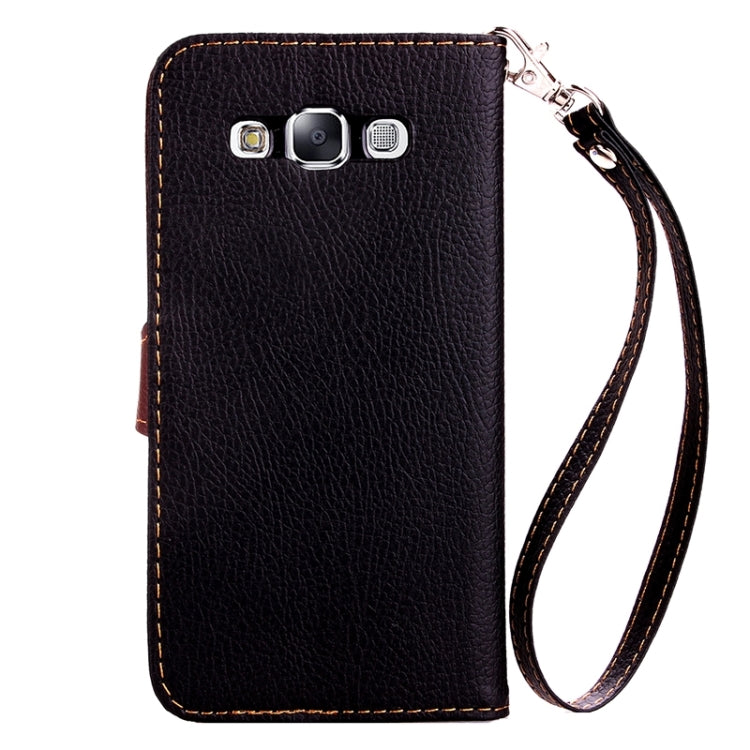 Leaf Magnetic Snap Litchi Texture Horizontal Flip Leather Case with Card Slots & Holder & Lanyard for Galaxy E7/ E7000