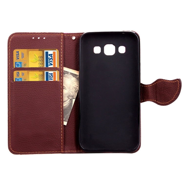 Leaf Magnetic Snap Litchi Texture Horizontal Flip Leather Case with Card Slots & Holder & Lanyard for Galaxy E7/ E7000