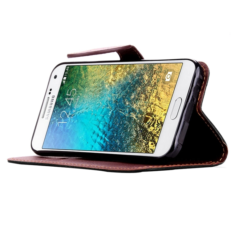 Leaf Magnetic Snap Litchi Texture Horizontal Flip Leather Case with Card Slots & Holder & Lanyard for Galaxy E7/ E7000