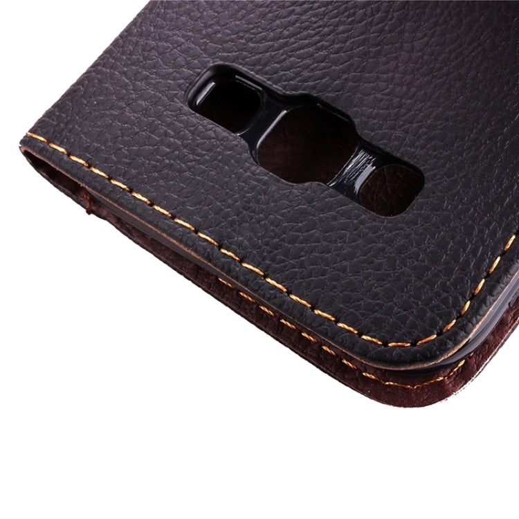 Leaf Magnetic Snap Litchi Texture Horizontal Flip Leather Case with Card Slots & Holder & Lanyard for Galaxy E7/ E7000