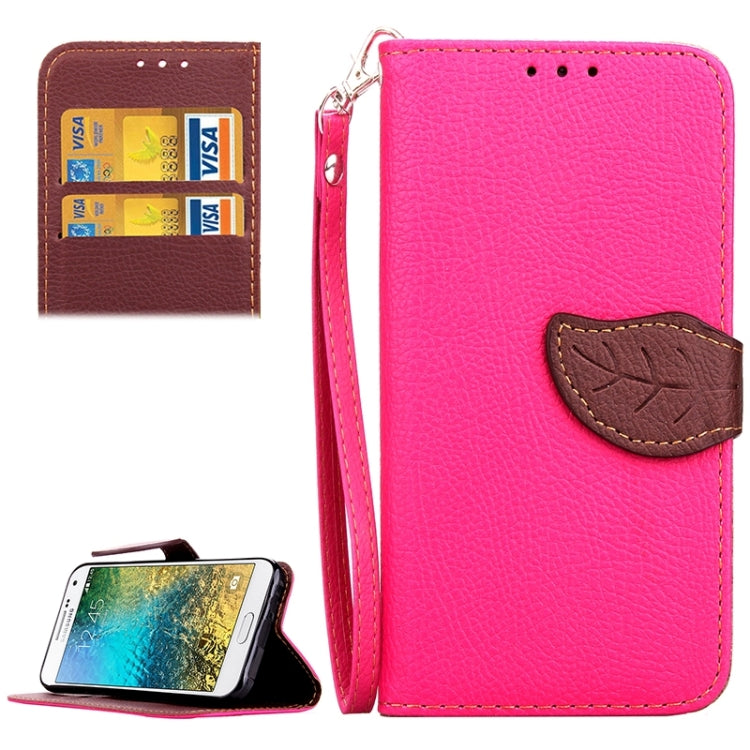 Leaf Magnetic Snap Litchi Texture Horizontal Flip Leather Case with Card Slots & Holder & Lanyard for Galaxy E7/ E7000