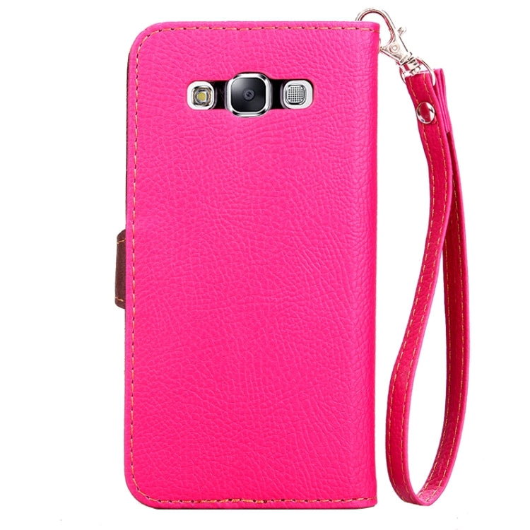 Leaf Magnetic Snap Litchi Texture Horizontal Flip Leather Case with Card Slots & Holder & Lanyard for Galaxy E7/ E7000
