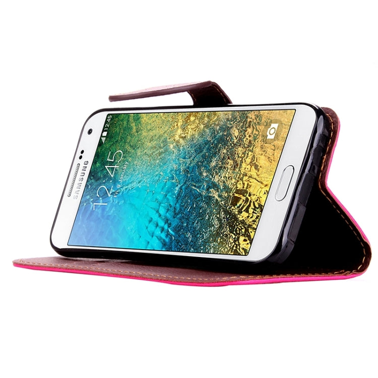 Leaf Magnetic Snap Litchi Texture Horizontal Flip Leather Case with Card Slots & Holder & Lanyard for Galaxy E7/ E7000