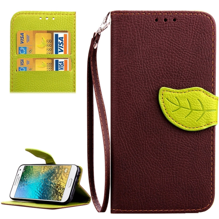 Leaf Magnetic Snap Litchi Texture Horizontal Flip Leather Case with Card Slots & Holder & Lanyard for Galaxy E7/ E7000