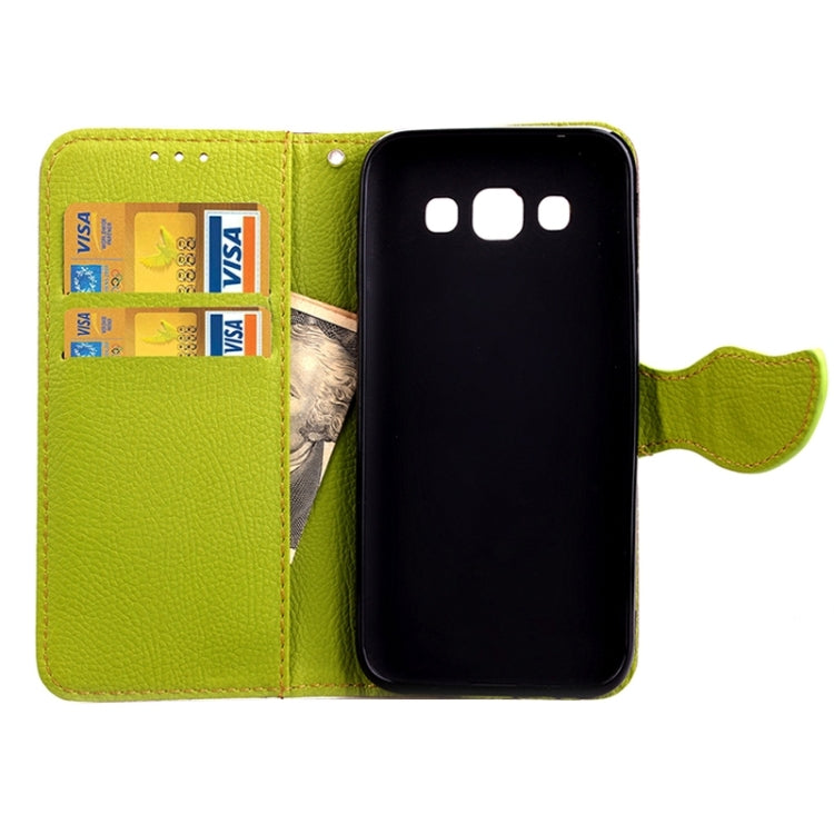Leaf Magnetic Snap Litchi Texture Horizontal Flip Leather Case with Card Slots & Holder & Lanyard for Galaxy E7/ E7000