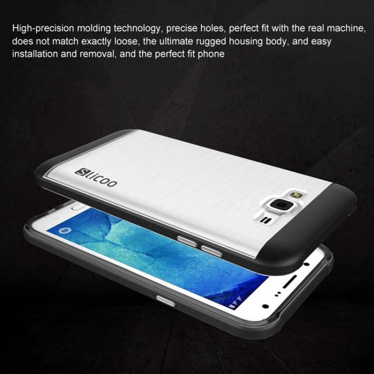 Slicoo Brushed Texture Electroplating Transparenct TPU + PC Combination Case for Galaxy J5 / J500