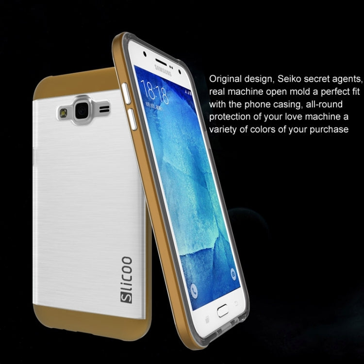 Slicoo Brushed Texture Electroplating Transparenct TPU + PC Combination Case for Galaxy J5 / J500