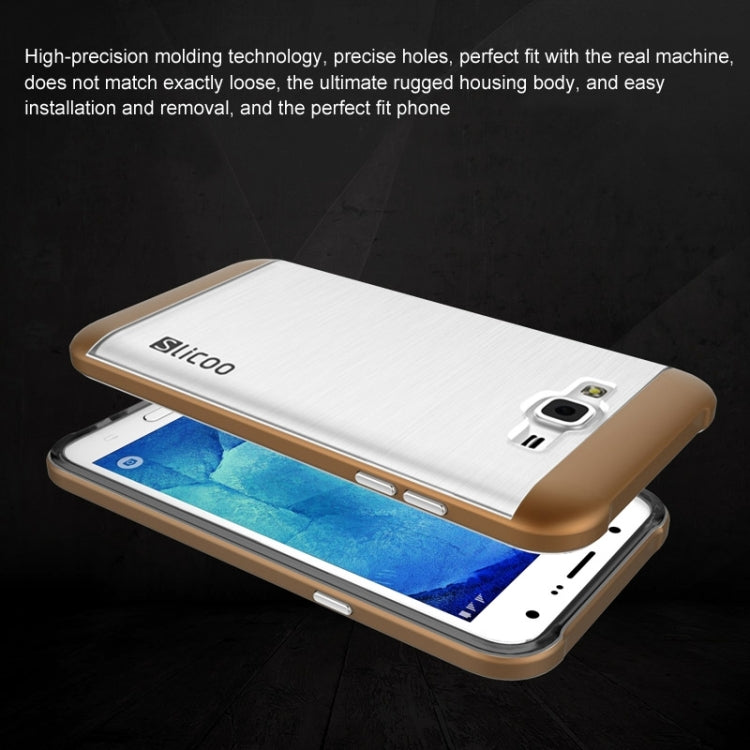 Slicoo Brushed Texture Electroplating Transparenct TPU + PC Combination Case for Galaxy J5 / J500