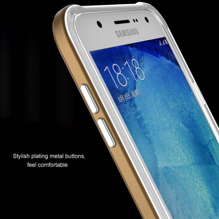 Slicoo Brushed Texture Electroplating Transparenct TPU + PC Combination Case for Galaxy J5 / J500