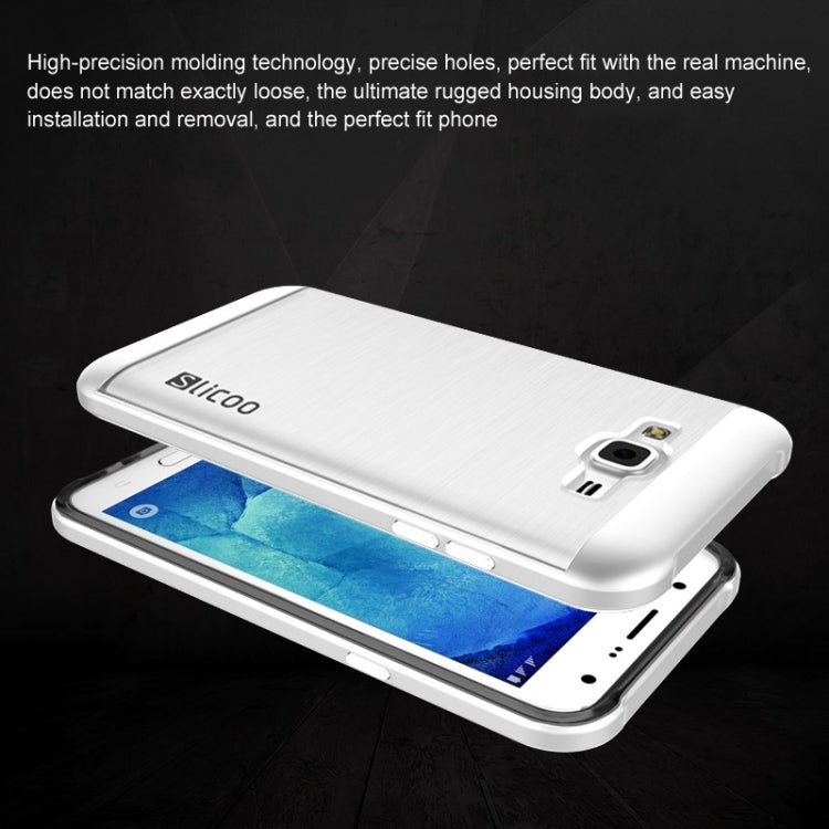 Slicoo Brushed Texture Electroplating Transparenct TPU + PC Combination Case for Galaxy J5 / J500
