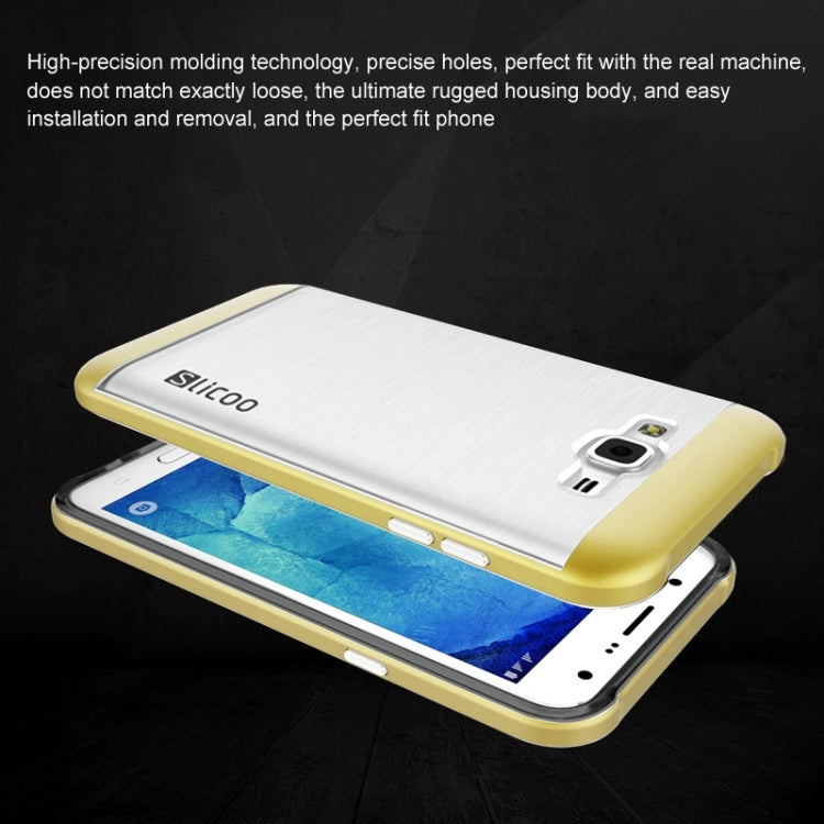 Slicoo Brushed Texture Electroplating Transparenct TPU + PC Combination Case for Galaxy J5 / J500
