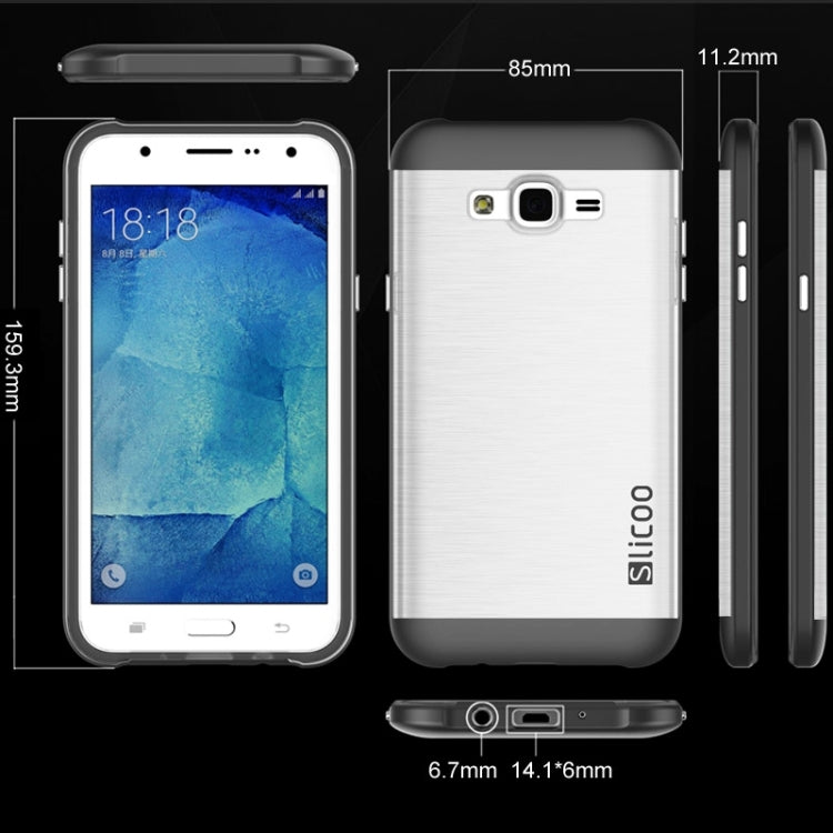 Slicoo Brushed Texture Electroplating Transparenct TPU + PC Combination Case for Galaxy J7 / J700