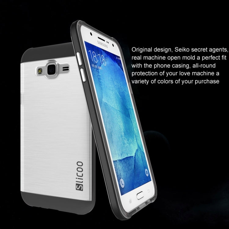 Slicoo Brushed Texture Electroplating Transparenct TPU + PC Combination Case for Galaxy J7 / J700
