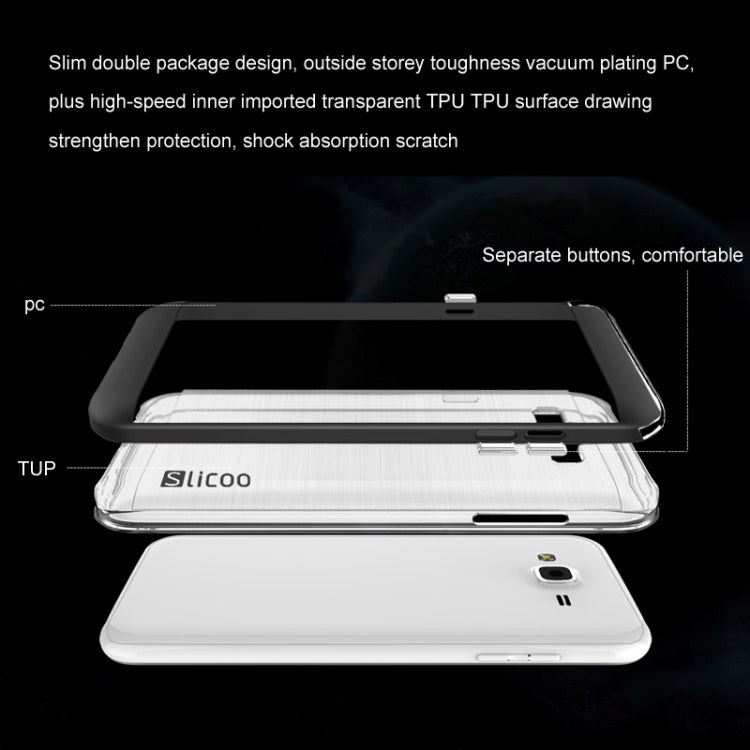 Slicoo Brushed Texture Electroplating Transparenct TPU + PC Combination Case for Galaxy J7 / J700