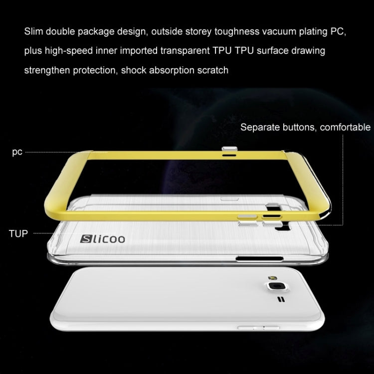 Slicoo Brushed Texture Electroplating Transparenct TPU + PC Combination Case for Galaxy J7 / J700