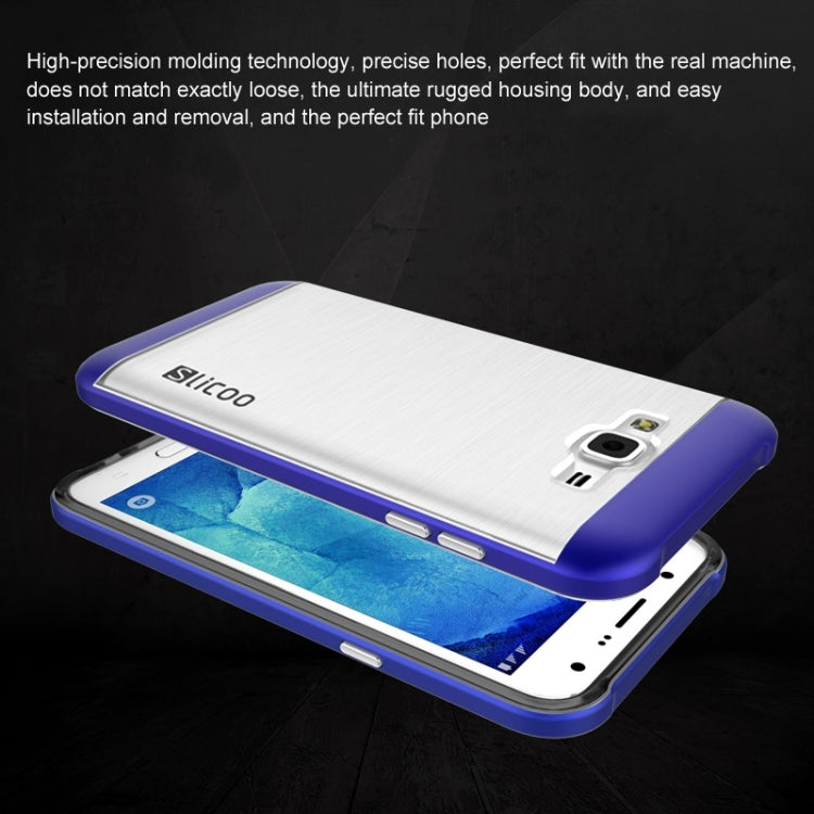 Slicoo Brushed Texture Electroplating Transparenct TPU + PC Combination Case for Galaxy J7 / J700