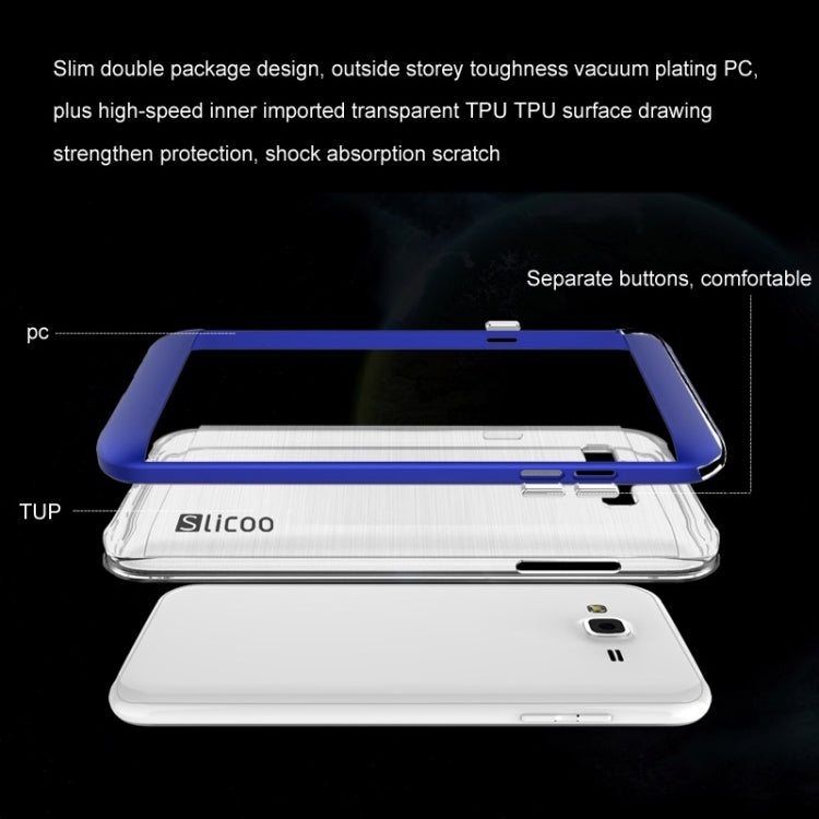 Slicoo Brushed Texture Electroplating Transparenct TPU + PC Combination Case for Galaxy J7 / J700