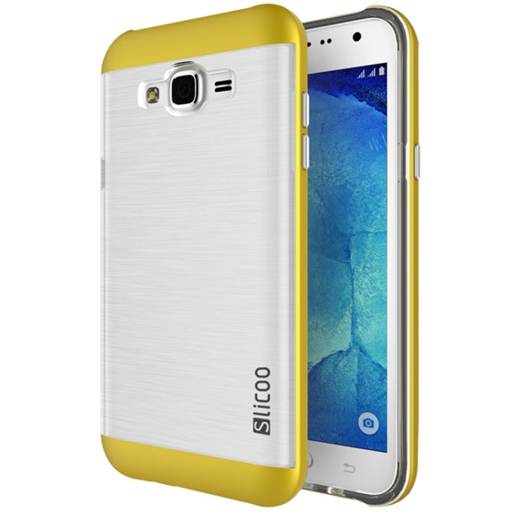 Slicoo Brushed Texture Electroplating Transparenct TPU + PC Combination Case for Galaxy J7 / J700