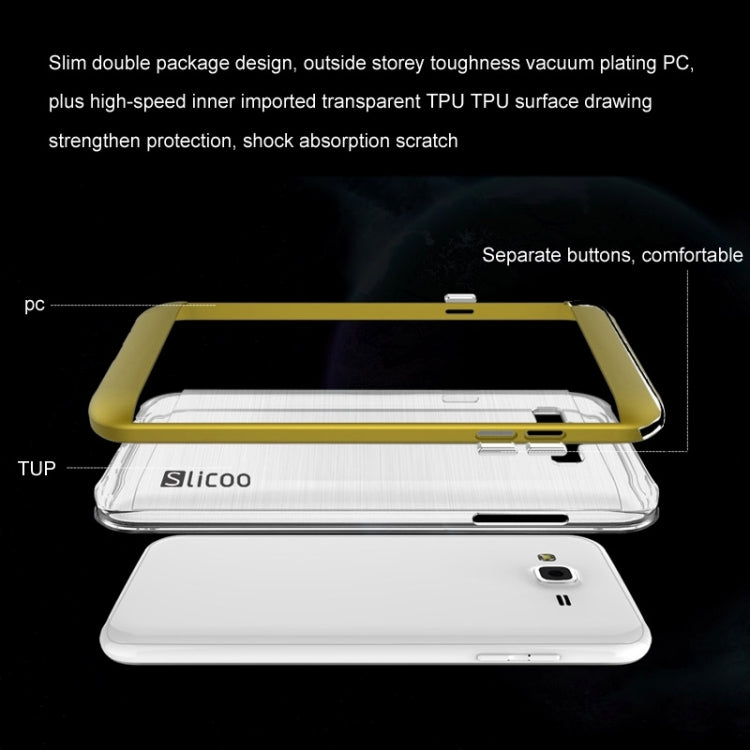 Slicoo Brushed Texture Electroplating Transparenct TPU + PC Combination Case for Galaxy J7 / J700