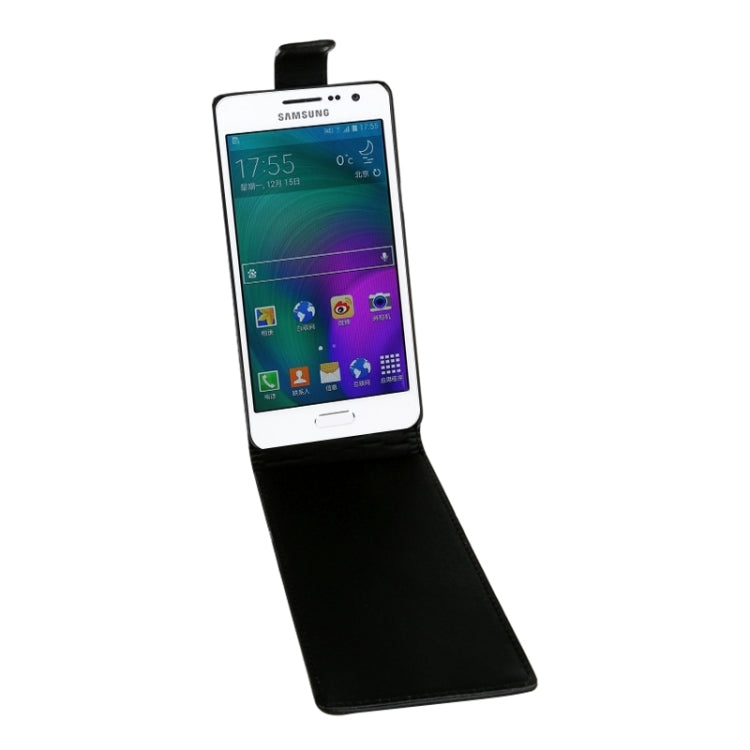 Vertical Flip Magnetic Snap Leather Case for Galaxy A3 / A300F(Black)